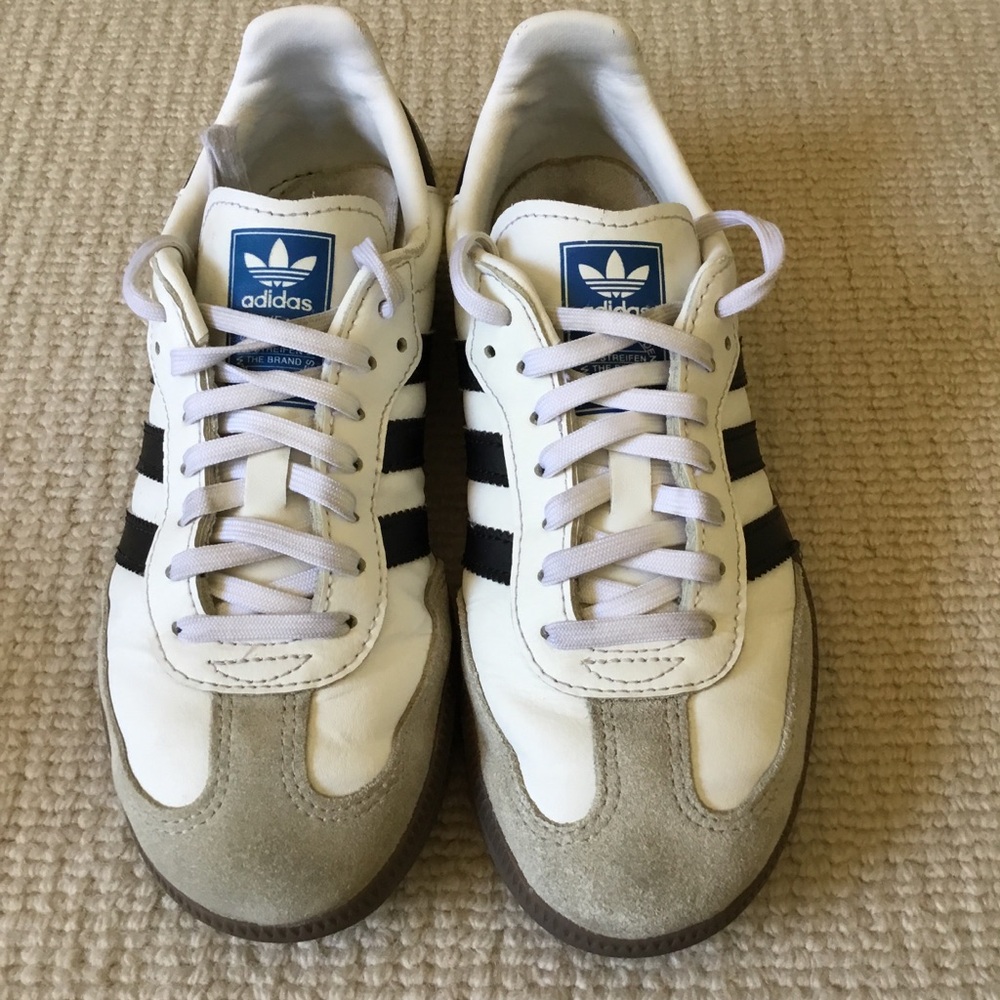 Adidas Samba kids White, Black & Gray Suede-Trim Sneakers